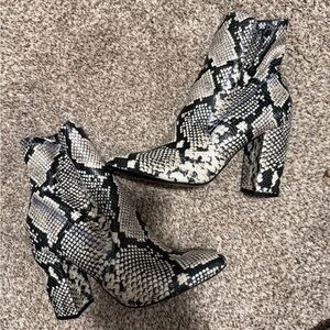 Aldo Snake-Print Ankle Booties in Black & Cream